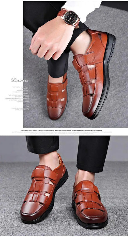 2026 Men Leather Shoes Business Casual Forma Wear High Heels Soft Sole Non-Slip Summer Sandals Black Leather Shoes Luxury Shoes