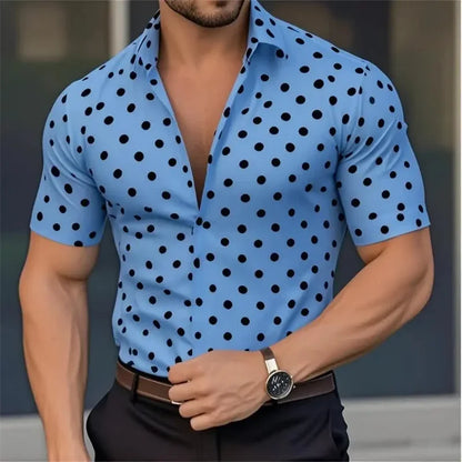 New Men's Short Sleeve Button Shirt Polka Dot Lapel Fashion Design Casual Lightweight Breathable Comfortable Outdoor Men Clothes