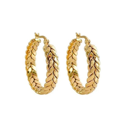 ANENJERY 316L Stainless Steel Gold Color Wheat Hoop Earrings for Women Luxtry Geometric Jewelry Festival Gift