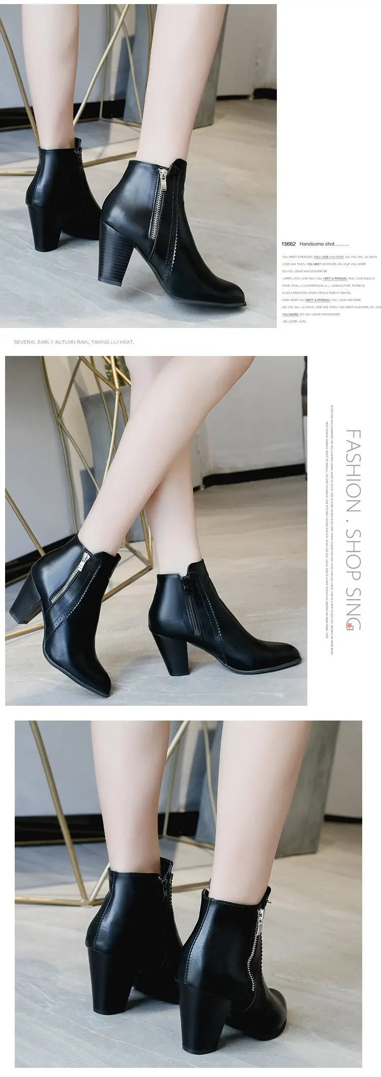 Ankle Boots Women's Fashion Coarse Heel Short Boots 43 Large Women's Shoe Size Side Zipper High Heel Boots Women Platform Boots