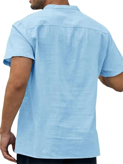 Men's Plus Size Cotton Linen Shirt with Pocket Casual Polo Shirt  Short Sleeve Shirts  Summer Lightweight Beach Tops