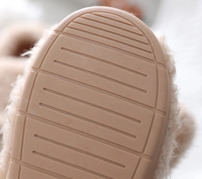 Gacimy Winter Warm Cotton Slippers For Women Comfortable Cute Dog Furry Shoes Couple Indoor Soft Platform Bedroom Plush Slippers