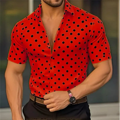 New Men's Short Sleeve Button Shirt Polka Dot Lapel Fashion Design Casual Lightweight Breathable Comfortable Outdoor Men Clothes
