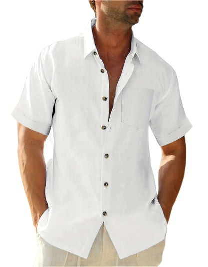 Men's Plus Size Short Sleeve Shirts Cotton Linen Henley Shirts Lightweight Vacation Collar Beach Shirts  Hawaiian T Shirt