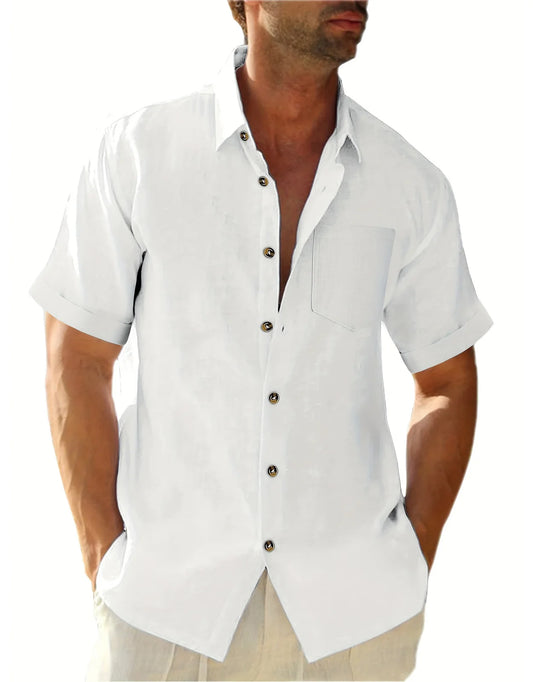 Men's Plus Size Short Sleeve Shirts Cotton Linen Henley Shirts Lightweight Vacation Collar Beach Shirts  Hawaiian T Shirt