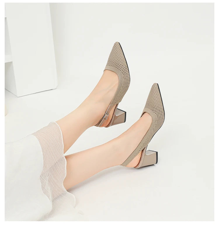 Summer Women's High Heel Sandals Knitted Small Hole Breathable Shoes 2025 New Style (6cm High)