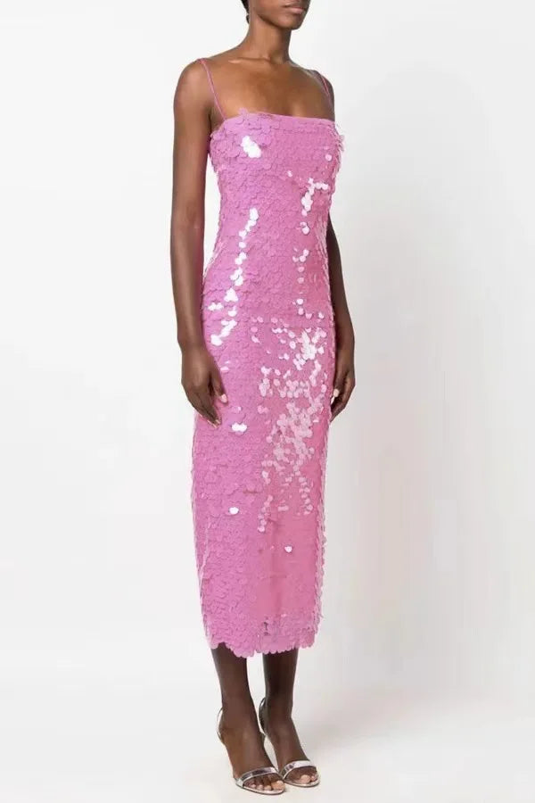 High quality sequin luxury suspender women girl dress, banquet annual party meeting dresses skirt Strap Sleeveless Skinny Shiny