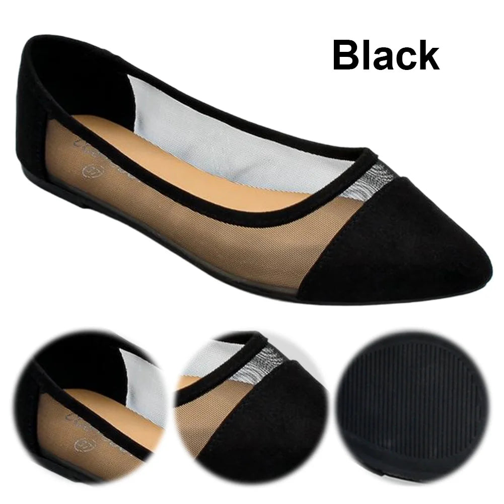 Women Slip on Flat Shoes Pointed Toe Dress Flats Mesh Ballerina Walking Flats Shoes for Women Dressy Casual Work Office