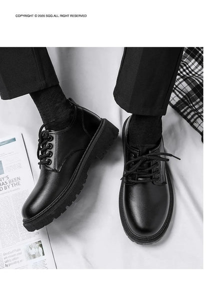 Men's Casual Leather Shoes Thick Bottom Leisure Trendy British Style Winter New Arrival Breathable round Toe Low Heel
