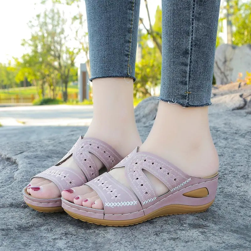 new Fish mouth Women Platform Wedge Sandals Outdoor Open Toe Casual slippers thick soled antislip Leather Fashion Female Zapatos
