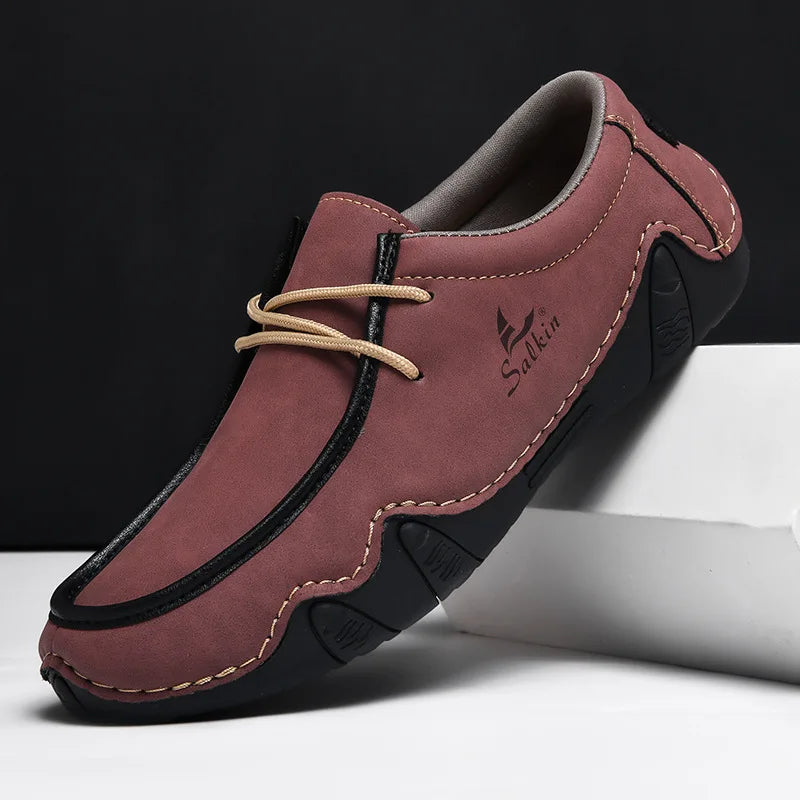 New Autumn Handmade Leather Casual Men Shoes Design Fashion Sneakers Man Loafers Breathable Low Top Flat Shoes Driving