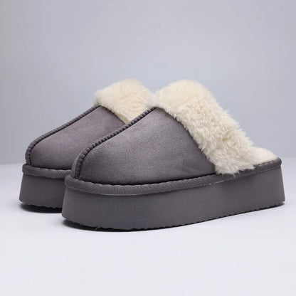 Litfun Fuzzy Platform Slippers For Women Winter Warm House Shoes With Memory Foam Outdoor Anti-Slip Fashion Fur Fluffy Slippers