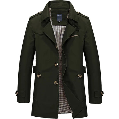 Men's Spring and Autumn New Fashion Casual Cotton Trench Coat, Solid Color Lapel Single-breasted Mid-long Splicing Trench Coat