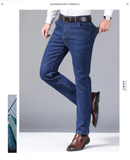 Autumn new men's micro elastic straight leg denim pants with shape and skin friendly business men's pants in multiple sizes