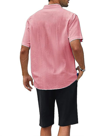 Men's Plus Size Short Sleeve Shirts Cotton Linen Henley Shirts Lightweight Vacation Collar Beach Shirts  Hawaiian T Shirt