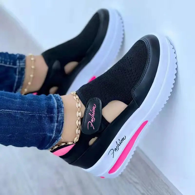 Designer Women Sneakers Wedge Tennis Shoes Red Blue Canvas Women Casual Shoes Ladies Platform Vulcanized Shoe Hollow Out Shoes