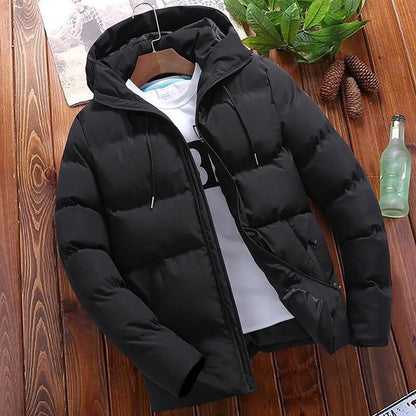 Men's Winter Parkas Versatile Solid Zipper Hooded Loose Wolfeel Quilted Jacket Outdoor Solid Color Warm Puffer Parkas For Men