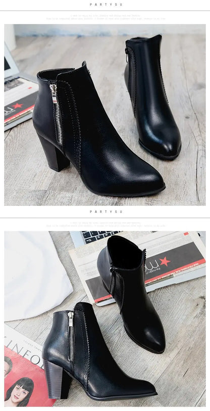 Ankle Boots Women's Fashion Coarse Heel Short Boots 43 Large Women's Shoe Size Side Zipper High Heel Boots Women Platform Boots
