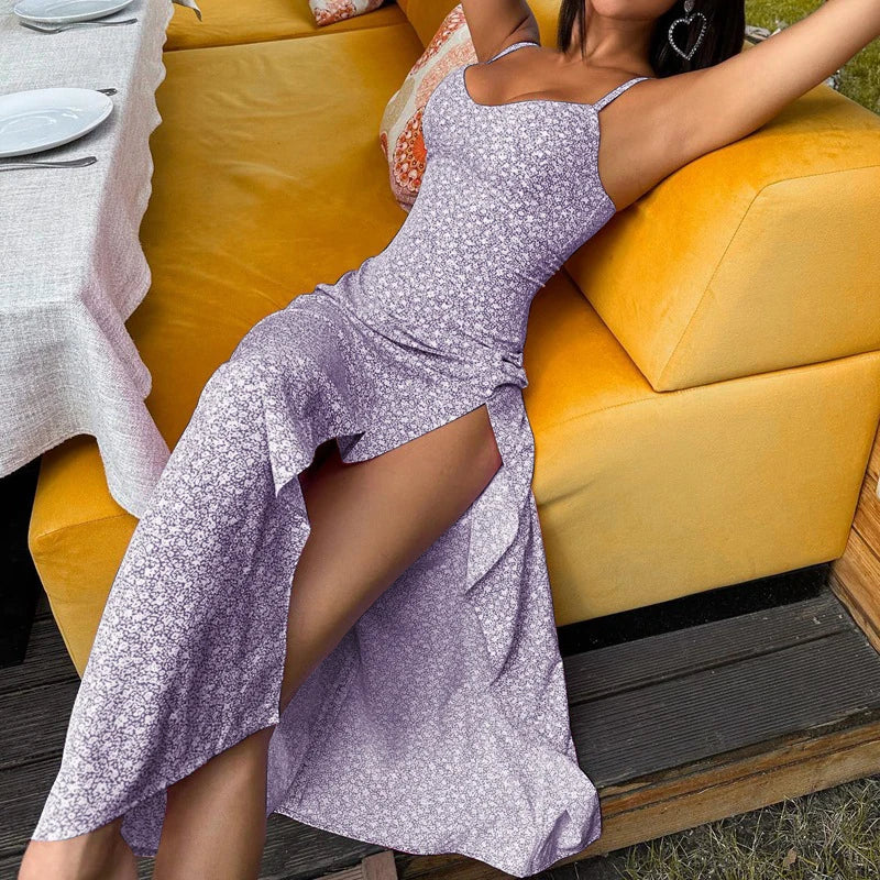ITOOLIN Women Sexy Split Maxi Dress Floral Printed Sleeveless Beach Party Dress Spaghetti Zip Club Dress Elegant Vestidos Summer