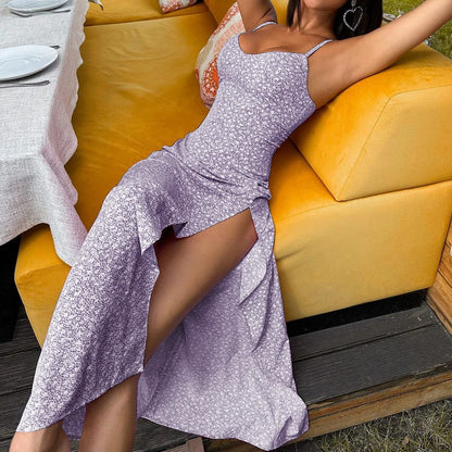 ITOOLIN Women Sexy Split Maxi Dress Floral Printed Sleeveless Beach Party Dress Spaghetti Zip Club Dress Elegant Vestidos Summer