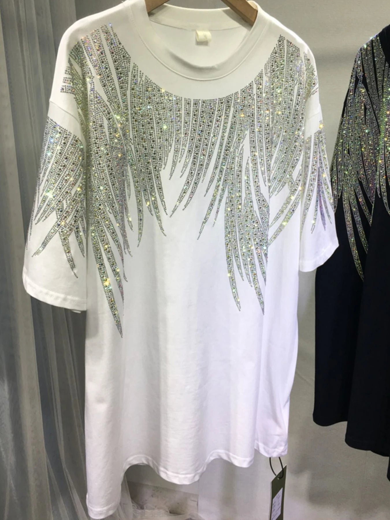 Plus Size Tops Short Sleeve Oversized Graphic Tees for Women Crew Neck Rhinestones T Shirts Loose Fit Sparkling Casual Party