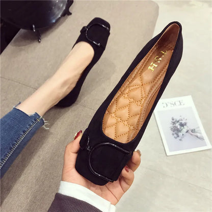 Flat Shoes for Women Spring 2023 New Suede Square Toe Shallow Cut Flat Bottomed Lefu Soft Bean Shoes Ladies big size 44 45 46