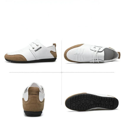 Flat Men Shoes Leisure Leather Shoes for Men White Footwear 2025 Summer Trend Breathable Soft Casual Sneakers British Peas Shoes