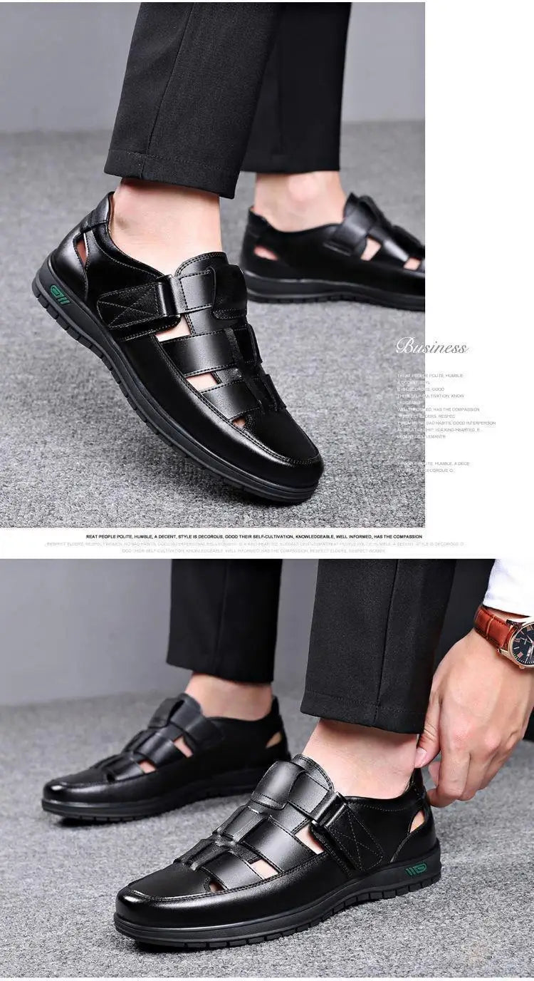 2026 Men Leather Shoes Business Casual Forma Wear High Heels Soft Sole Non-Slip Summer Sandals Black Leather Shoes Luxury Shoes