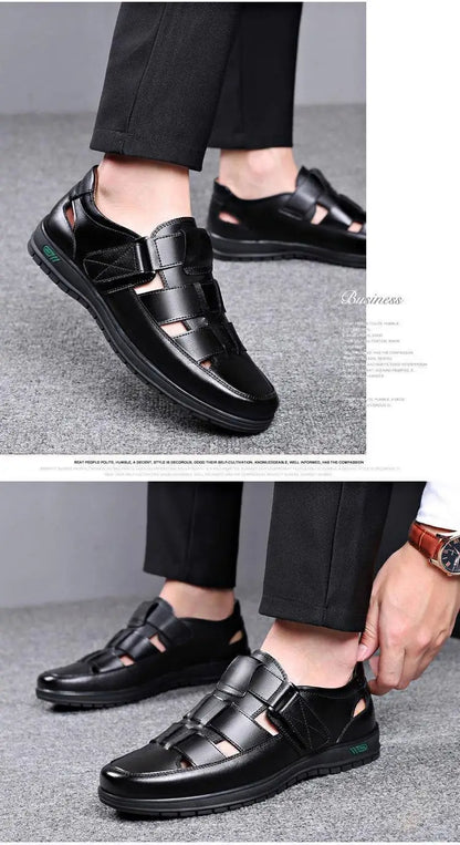 2026 Men Leather Shoes Business Casual Forma Wear High Heels Soft Sole Non-Slip Summer Sandals Black Leather Shoes Luxury Shoes