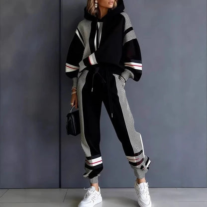 2026 Spring Plus Size Pant Sets American Stripe Round Ne Sweatirt Pants Set Women's Casual Spor Two-Piece Winter Loose Fit Faion