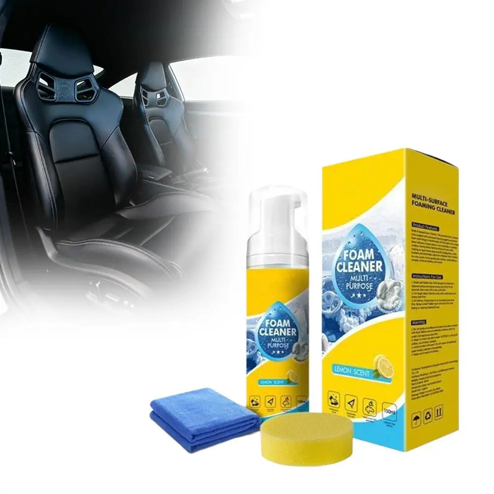 Car Interior Foam Cleaner Kit With Sponge And Towel Lemon Scent Foam Cleaner For Auto Detailing Powerful Car Foam Cleaner
