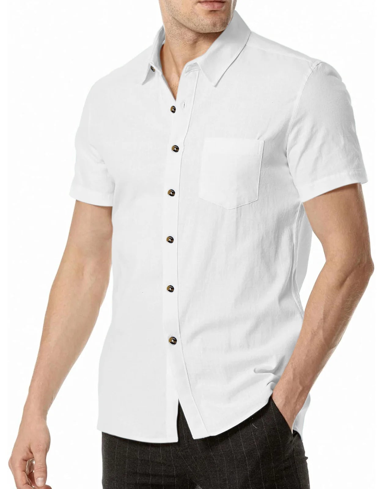 Men's Plus Size Short Sleeve Shirts Cotton Linen Henley Shirts Lightweight Vacation Collar Beach Shirts  Hawaiian T Shirt