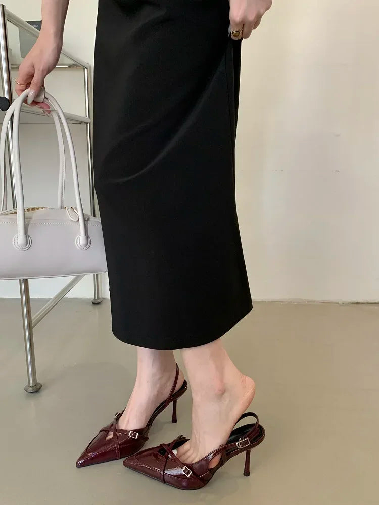 Street Style Sexy Buckle Strap Women Pumps Elegant Pointed Toe Thin High Heels Banquet Party Slingback Shoes Sandals