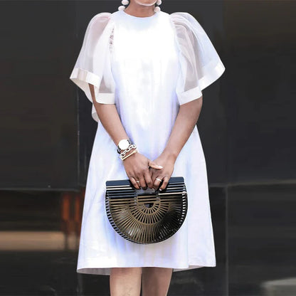 Vintage Ruffle Short Sleeve Sundress ZANZEA 2025 Summer Women Mini Dress Mesh Patchwork Party Casual Loose Dresses Solid Vestido