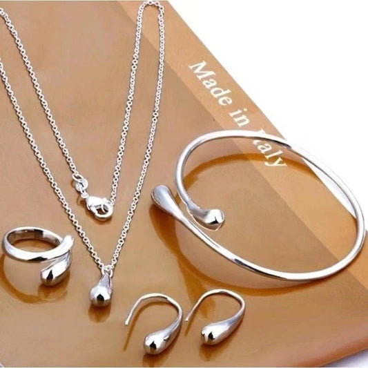 4pcs/set Light Luxury Earrings Ring Bracelet Necklace Set Vintage Personality Women Water Drop Four-piece Fashion Jewelry Set