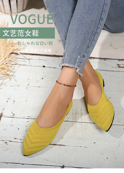 Women's Pointed Toe Flat Shoes Solid Color Knitted Slip on Shoes Casual Breathable Ballet Flats Women Flat Shoes  Loafers Women