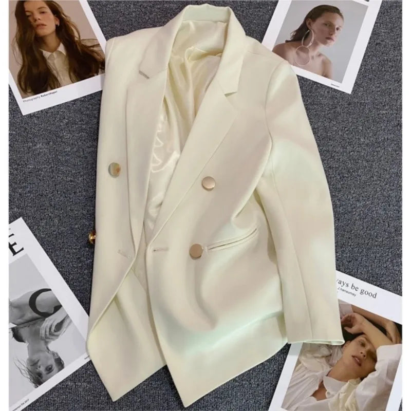 Autumn Blazer Elegant Women's Jacket Chic Casual Double Breasted Suit Korean Winter Fashion Coats Slim Fit Office Lady Outwear