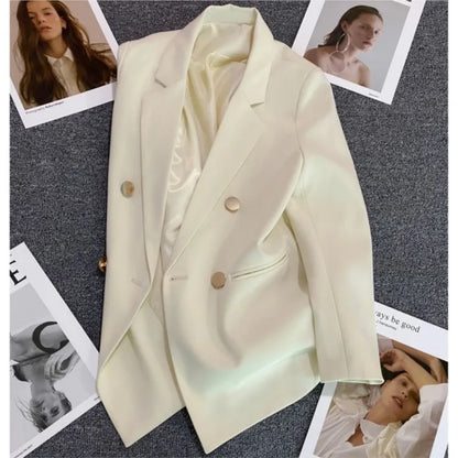 Autumn Blazer Elegant Women's Jacket Chic Casual Double Breasted Suit Korean Winter Fashion Coats Slim Fit Office Lady Outwear