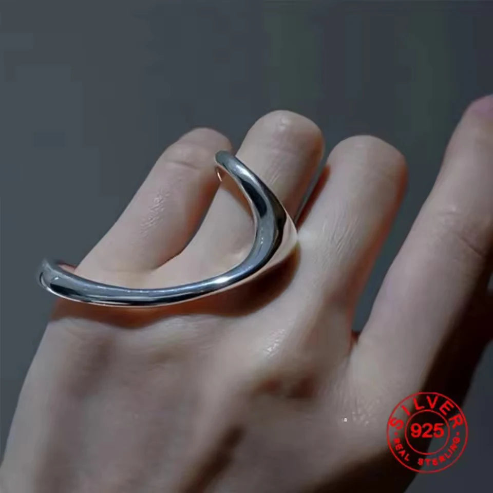 Sam Panda 925 Sterling Silver Rings For Women Men Fine Jewelry Finger Adjustable Open Vintage Chain Ring For Party Birthday Gift