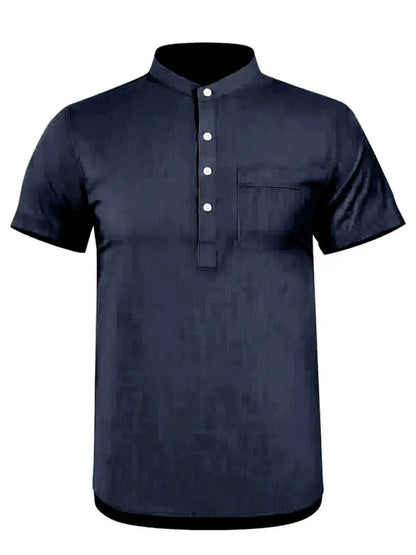 Men's Plus Size Cotton Linen Shirt with Pocket Casual Polo Shirt  Short Sleeve Shirts  Summer Lightweight Beach Tops