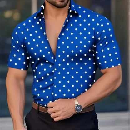 New Men's Short Sleeve Button Shirt Polka Dot Lapel Fashion Design Casual Lightweight Breathable Comfortable Outdoor Men Clothes