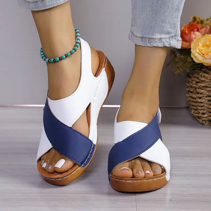 New Women's Contrast Color Wedge Sandals Summer Peep Toe Non Slip Beach Shoes Woman Comfortable Platform Roman Sandalias