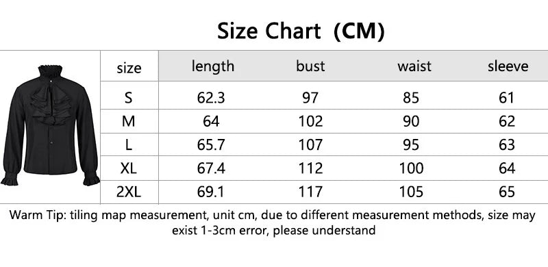 2026 Black&White Vintage Court-Style Stand Collar Ruffled Shirts for Men,Gothic Pleated Cuffs Glamorous Pirate-Style Men's Shirt