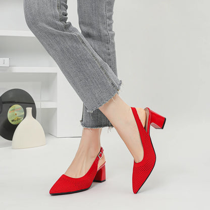 Summer Women's High Heel Sandals Knitted Small Hole Breathable Shoes 2025 New Style (6cm High)