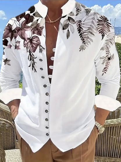 New Spring Autumn Casual Shirt Loose Men's Flower Long Sleeve Shirt Button Shirt Vintage Top