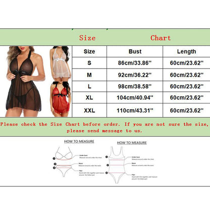 Plus Size Lace Mesh Night Dress with Panties Sexy Lingerie Women Nightgowns Exotic Costumes Halter Nighties Sheer Mesh Sleepwear