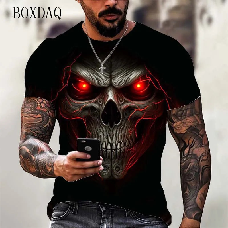 Fashion Trend Skull Pattern Men's T-Shirts 6XL Plus Size Short Sleeve Street Gothic Horror Skeleton Male Tops O-Neck Casual Tee