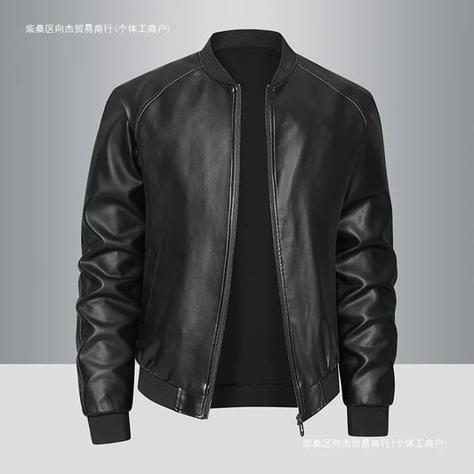 Spring And Autumn Locomotive Leather Jacket Men's Jacket Young Men's Stand-up Collar Casual Handsome Leather Jacket Men