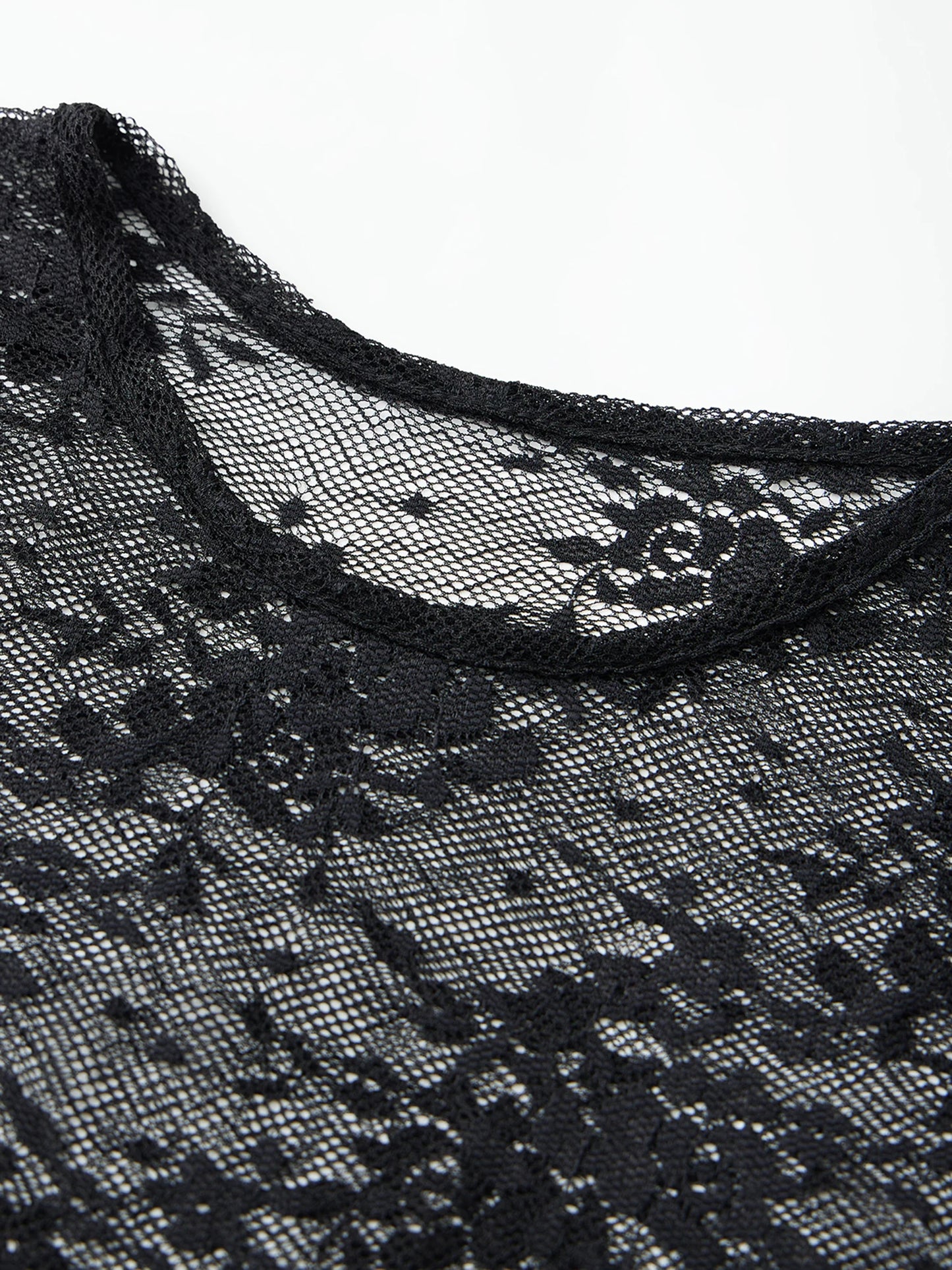 Women s Sexy Lace Crop Tops Short Sleeve Round Neck Sheer Mesh  Fit T-Shirts for Clubwear and Summer Parties