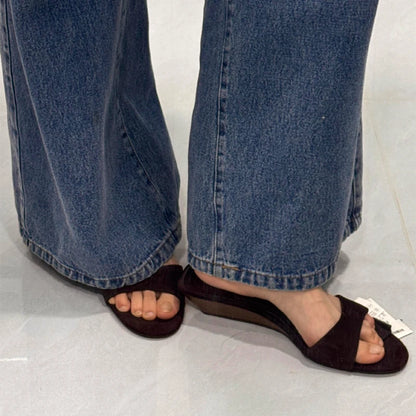 Suede Brand Wedge Heel Sandals For Women Designer Summer Fashion Outdoor Slippers Elegant Luxury Simple High-end Banquet Shoes